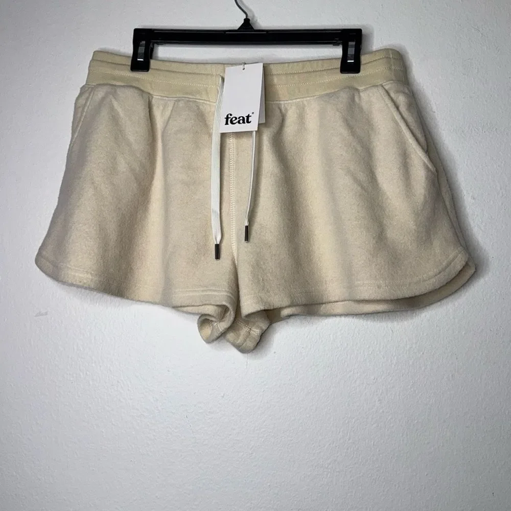 Feat BlanketBlend Beige Neutral Oatmeal Fleece Drawstring Lounge Shorts XL